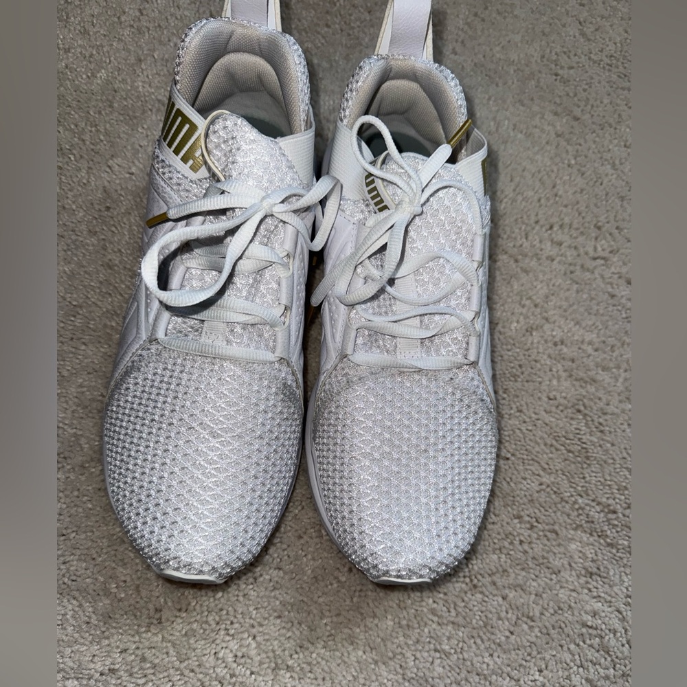 Puma White Sneakers with Gold Foam Insole Accents